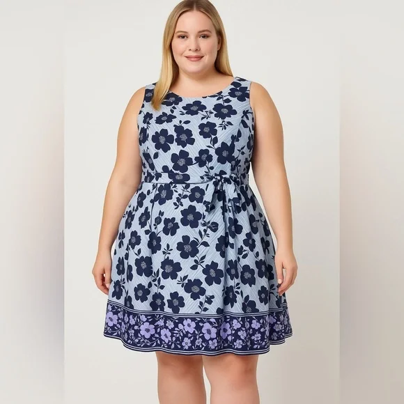 Vince Camuto women's blue floral print sleeveless dress plus size 20W - Picture 1 of 15
